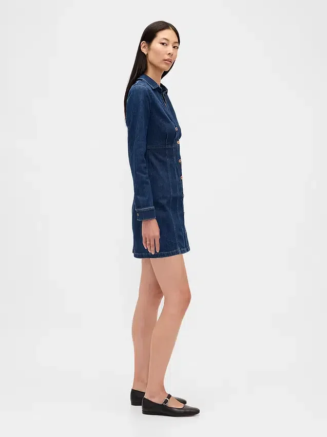 Denim mini-jurk met plooien