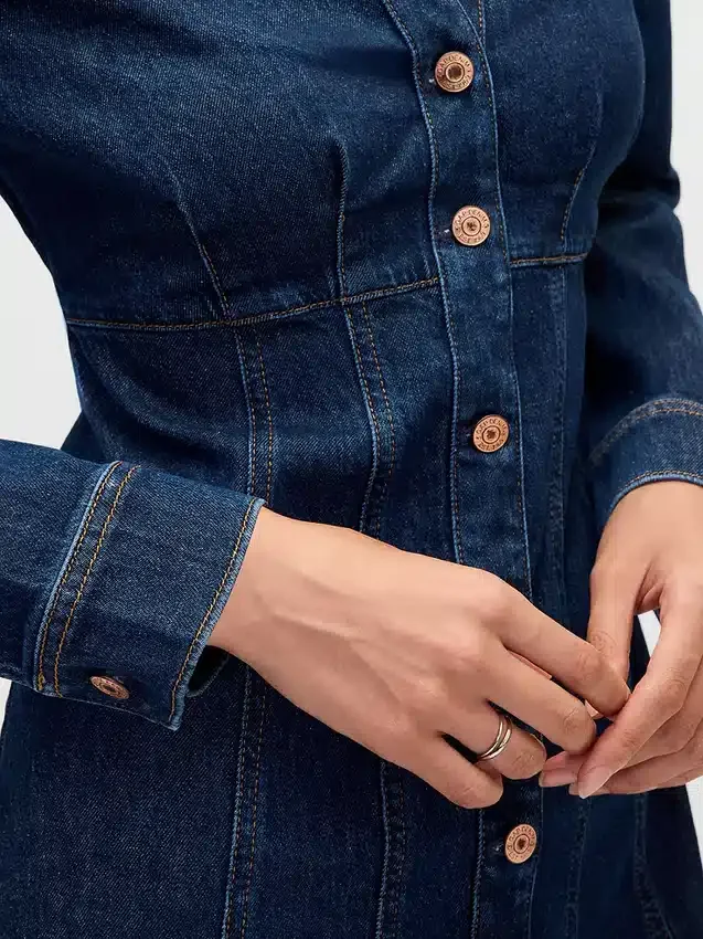 Denim mini-jurk met plooien