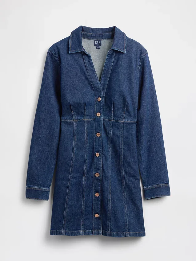 Denim mini-jurk met plooien