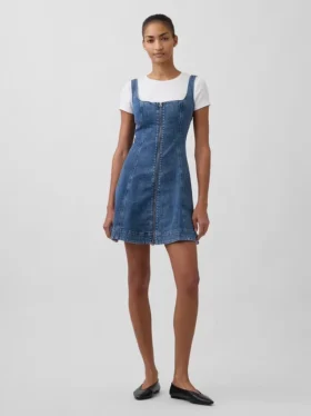 Denim mini-jurk met ritssluiting aan de voorkant