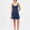 Denim mini-jurk met ritssluiting aan de voorkant