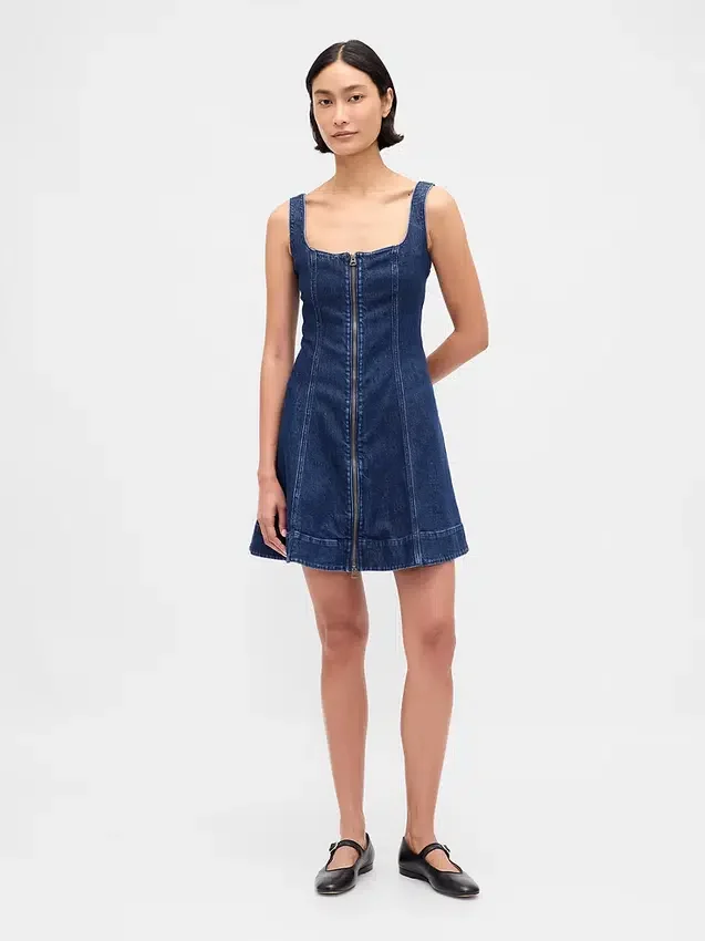 Denim mini-jurk met ritssluiting aan de voorkant