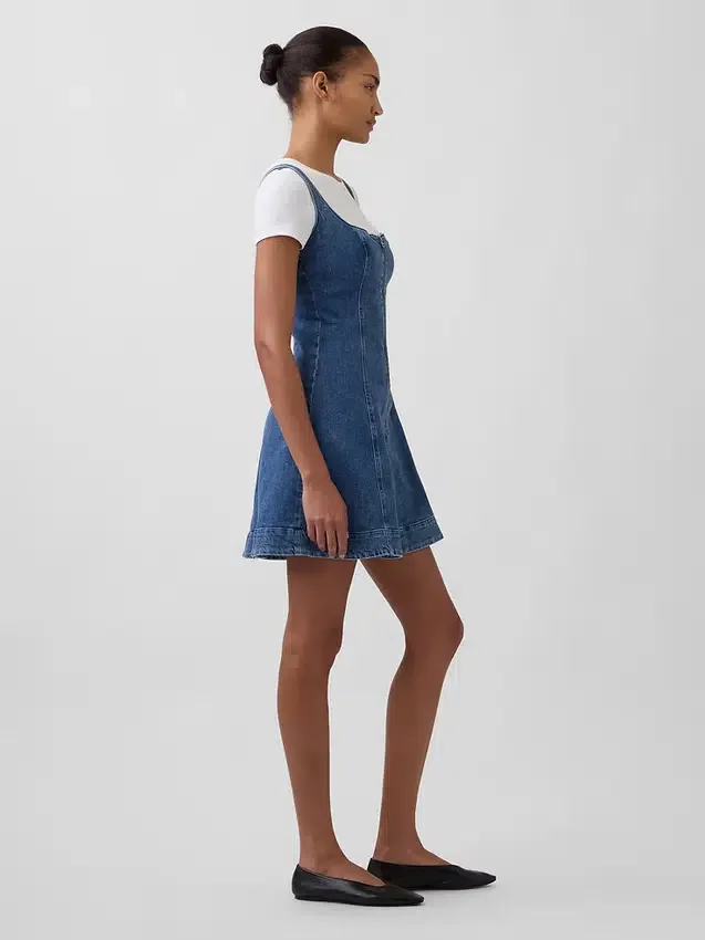 Denim mini-jurk met ritssluiting aan de voorkant