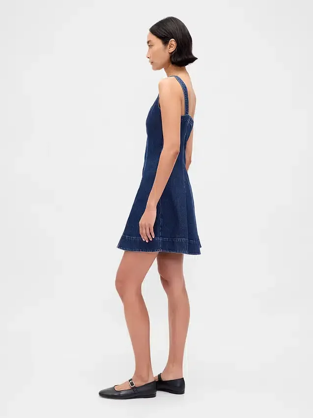 Denim mini-jurk met ritssluiting aan de voorkant