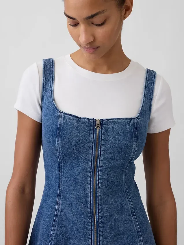 Denim mini-jurk met ritssluiting aan de voorkant