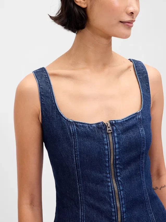 Denim mini-jurk met ritssluiting aan de voorkant