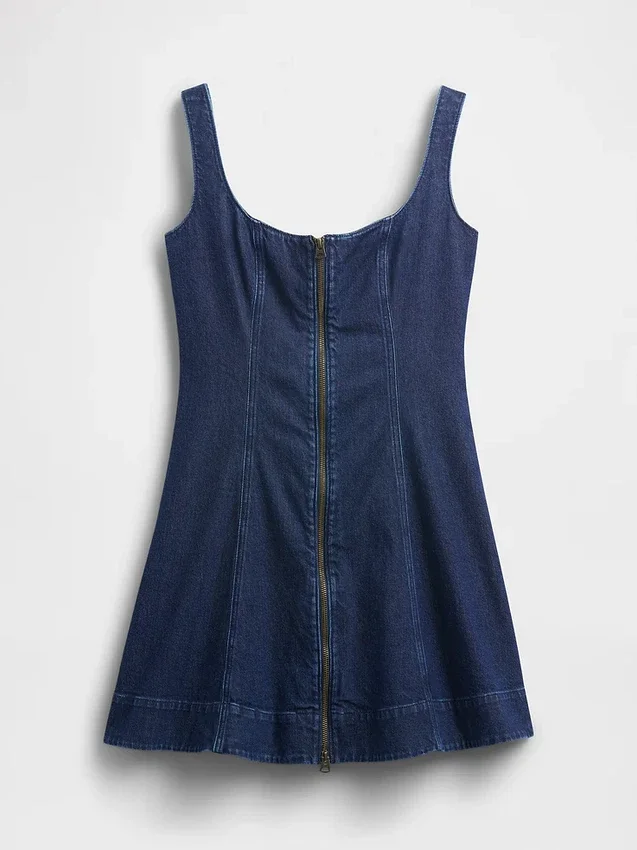 Denim mini-jurk met ritssluiting aan de voorkant