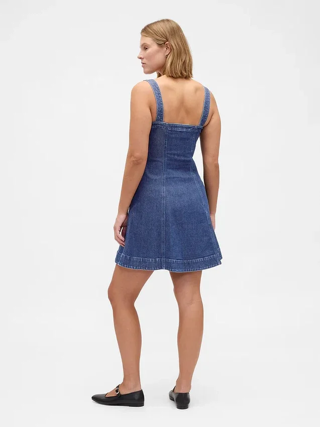 Denim mini-jurk met ritssluiting aan de voorkant