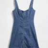 Denim mini-jurk met ritssluiting aan de voorkant