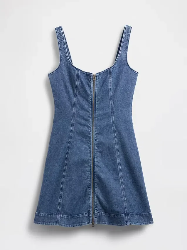 Denim mini-jurk met ritssluiting aan de voorkant