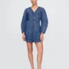Denim mini-jurk met tonvormige mouwen