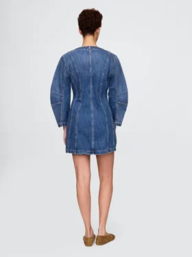 Denim mini-jurk met tonvormige mouwen