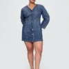 Denim mini-jurk met tonvormige mouwen