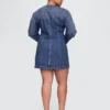 Denim mini-jurk met tonvormige mouwen