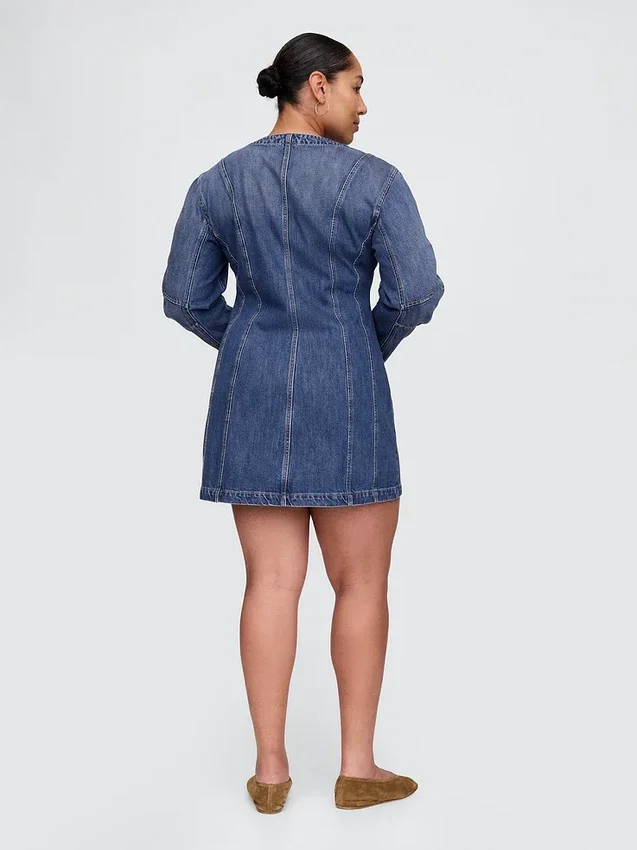 Denim mini-jurk met tonvormige mouwen