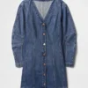 Denim mini-jurk met tonvormige mouwen