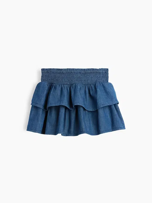 Denim miniskort met smockwerk voor kinderen