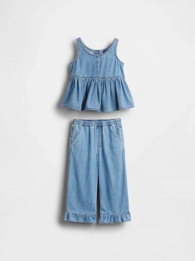 Denim-outfitset met ruches voor Baby & Peuter