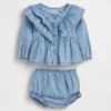 Denim-outfitset met ruches voor baby’s