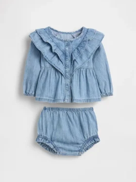 Denim-outfitset met ruches voor baby’s