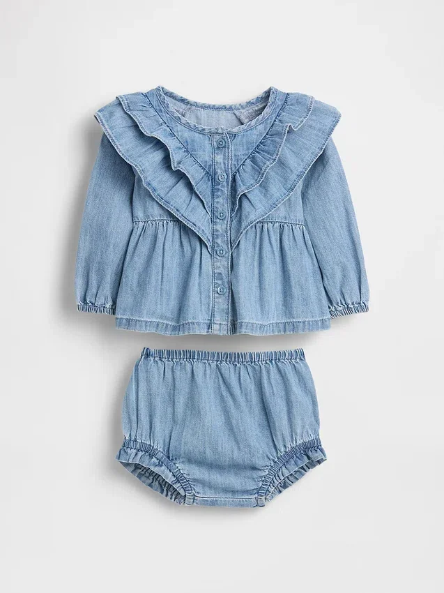 Denim-outfitset met ruches voor baby’s
