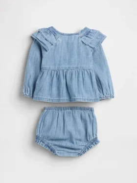 Denim-outfitset met ruches voor baby’s