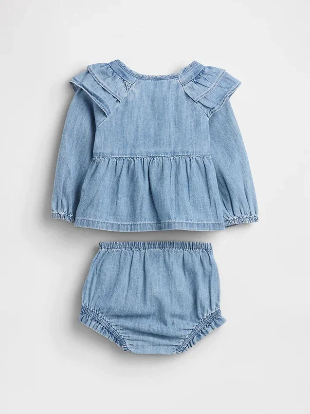 Denim-outfitset met ruches voor baby’s