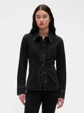 Denim overhemd met getailleerde naden
