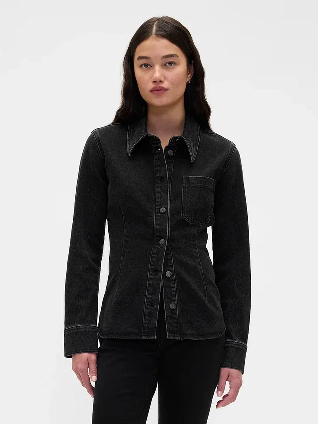 Denim overhemd met getailleerde naden