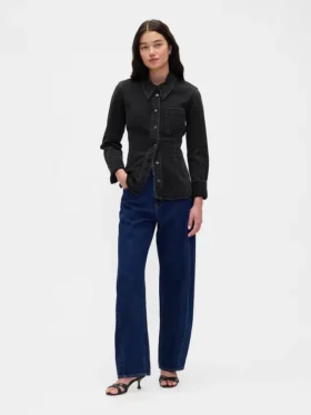 Denim overhemd met getailleerde naden