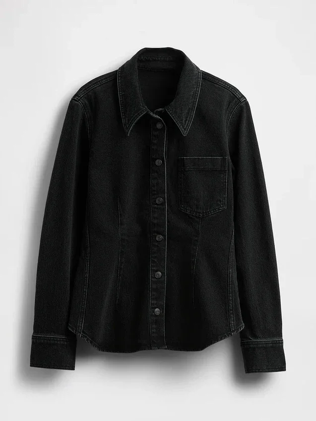 Denim overhemd met getailleerde naden