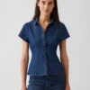 Denim overhemd met kapmouwtjes