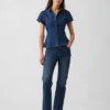 Denim overhemd met kapmouwtjes