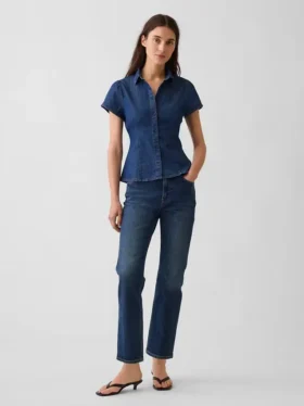 Denim overhemd met kapmouwtjes