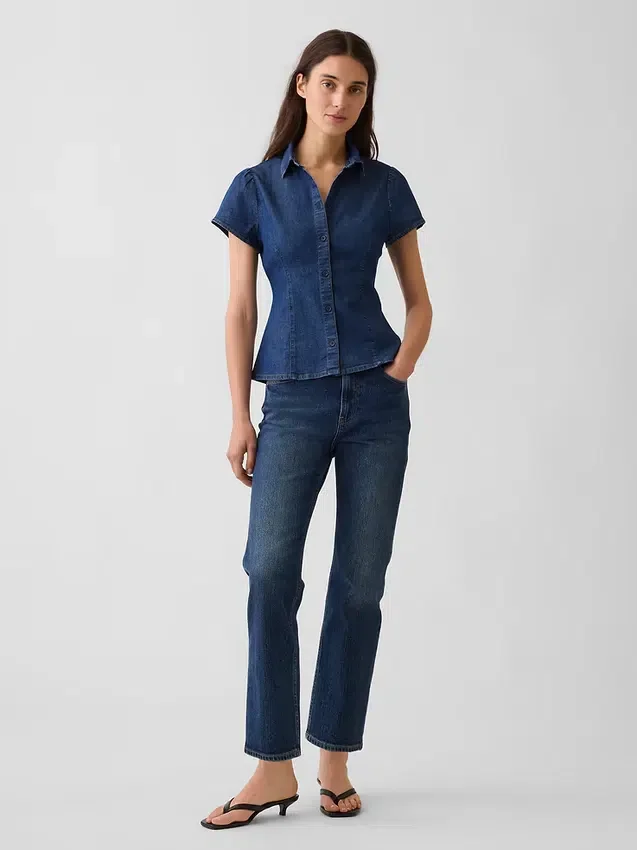 Denim overhemd met kapmouwtjes