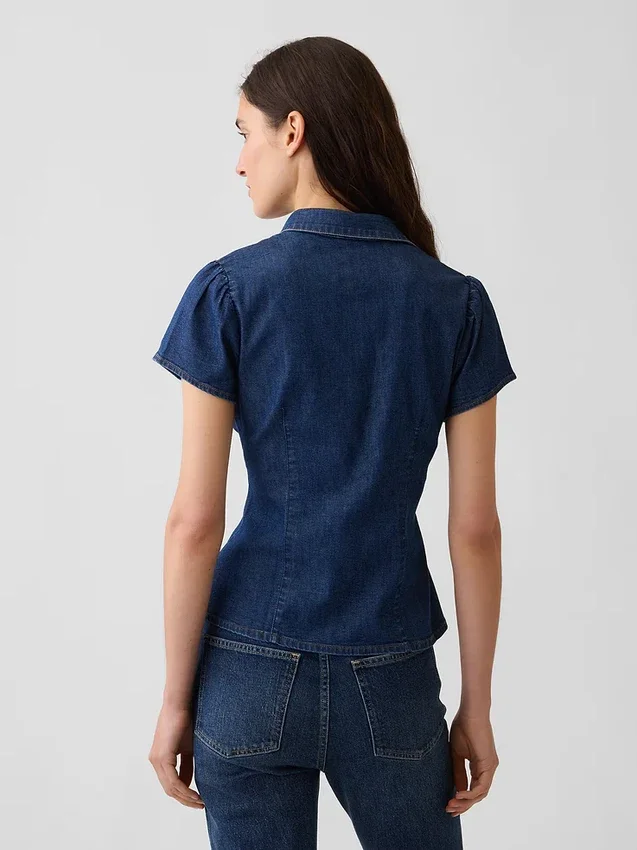 Denim overhemd met kapmouwtjes
