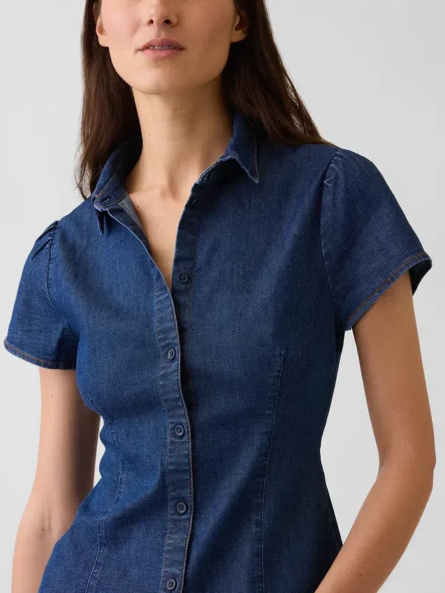 Denim overhemd met kapmouwtjes