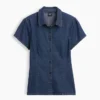Denim overhemd met kapmouwtjes