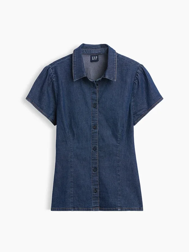 Denim overhemd met kapmouwtjes