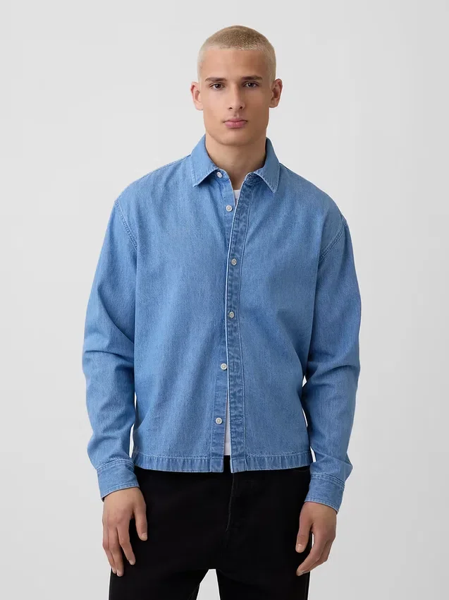 Denim overhemd met rechte zoom en relaxte pasvorm
