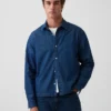 Denim overhemd met rechte zoom en relaxte pasvorm