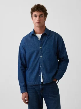 Denim overhemd met rechte zoom en relaxte pasvorm