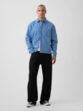Denim overhemd met rechte zoom en relaxte pasvorm
