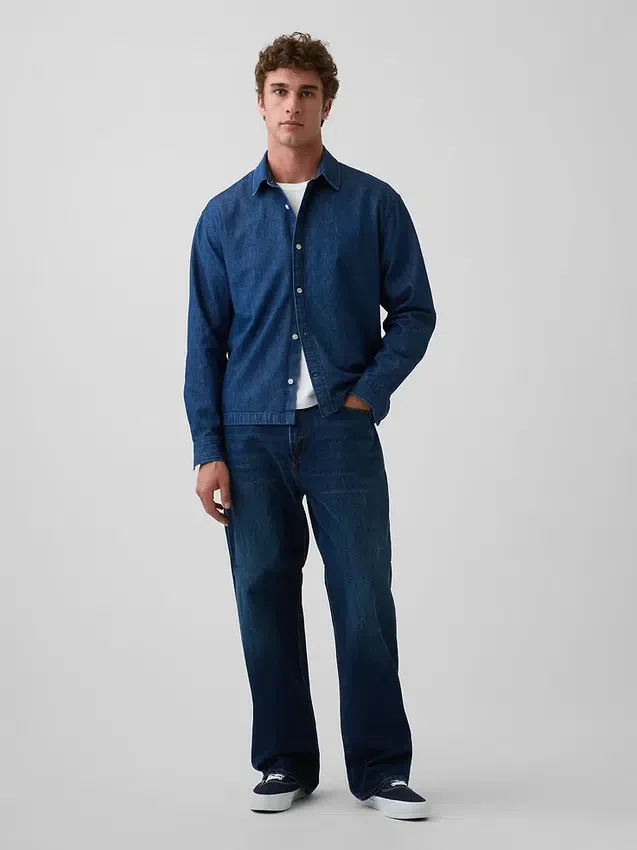 Denim overhemd met rechte zoom en relaxte pasvorm