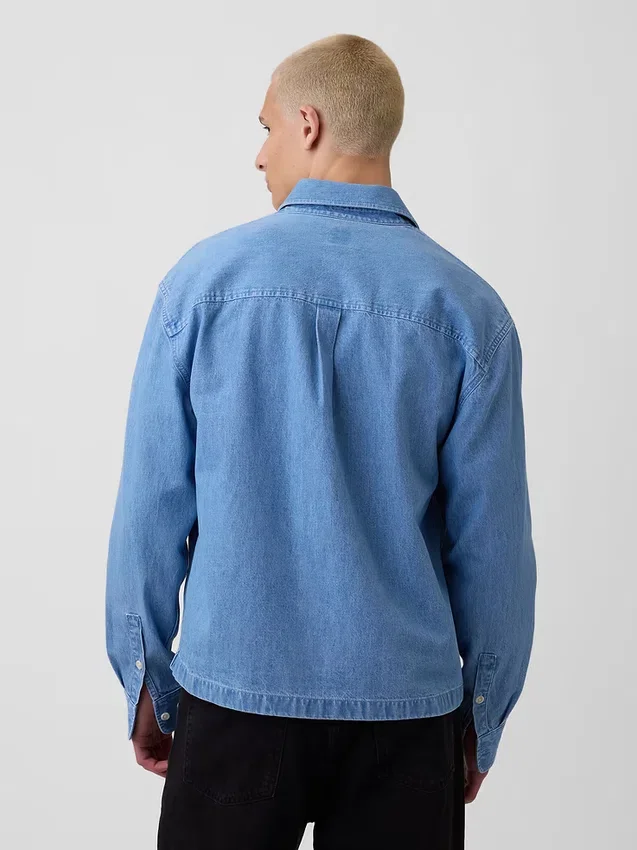 Denim overhemd met rechte zoom en relaxte pasvorm