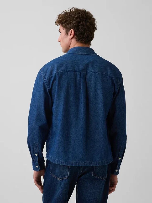 Denim overhemd met rechte zoom en relaxte pasvorm