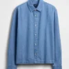 Denim overhemd met rechte zoom en relaxte pasvorm