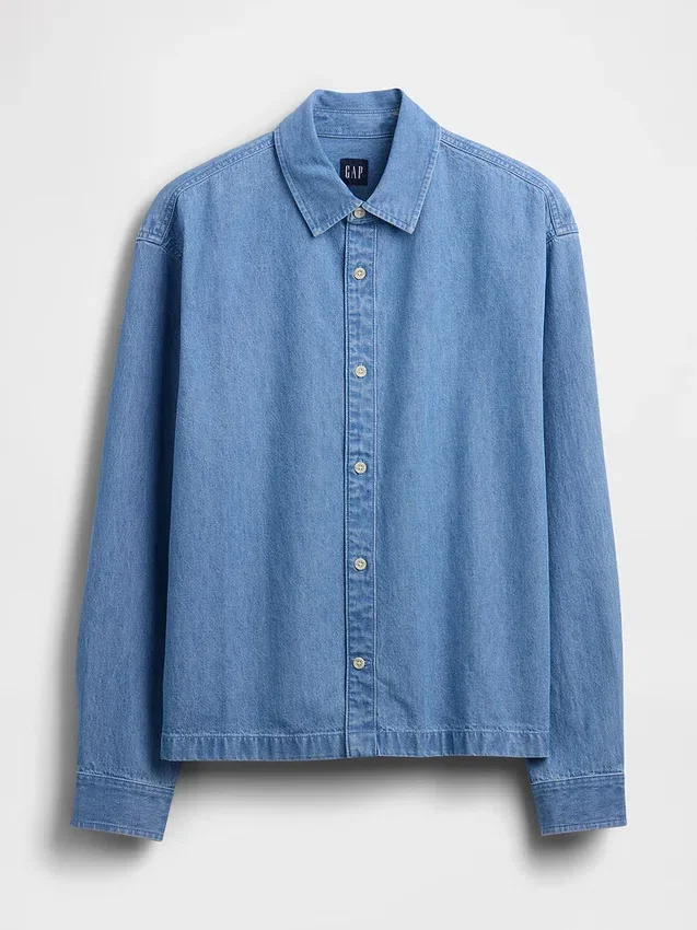 Denim overhemd met rechte zoom en relaxte pasvorm