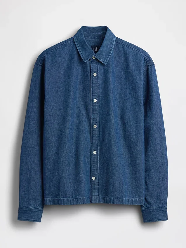 Denim overhemd met rechte zoom en relaxte pasvorm