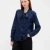 Denim overhemd met strik